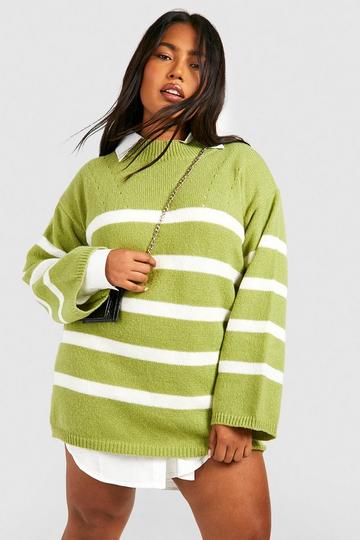 Plus Stripe 2 In 1 Shirt Sweater olive