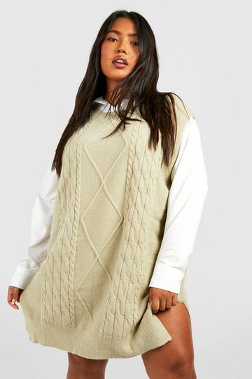 Plus Knitted Vest 2 In 1 Shirt Dress sage
