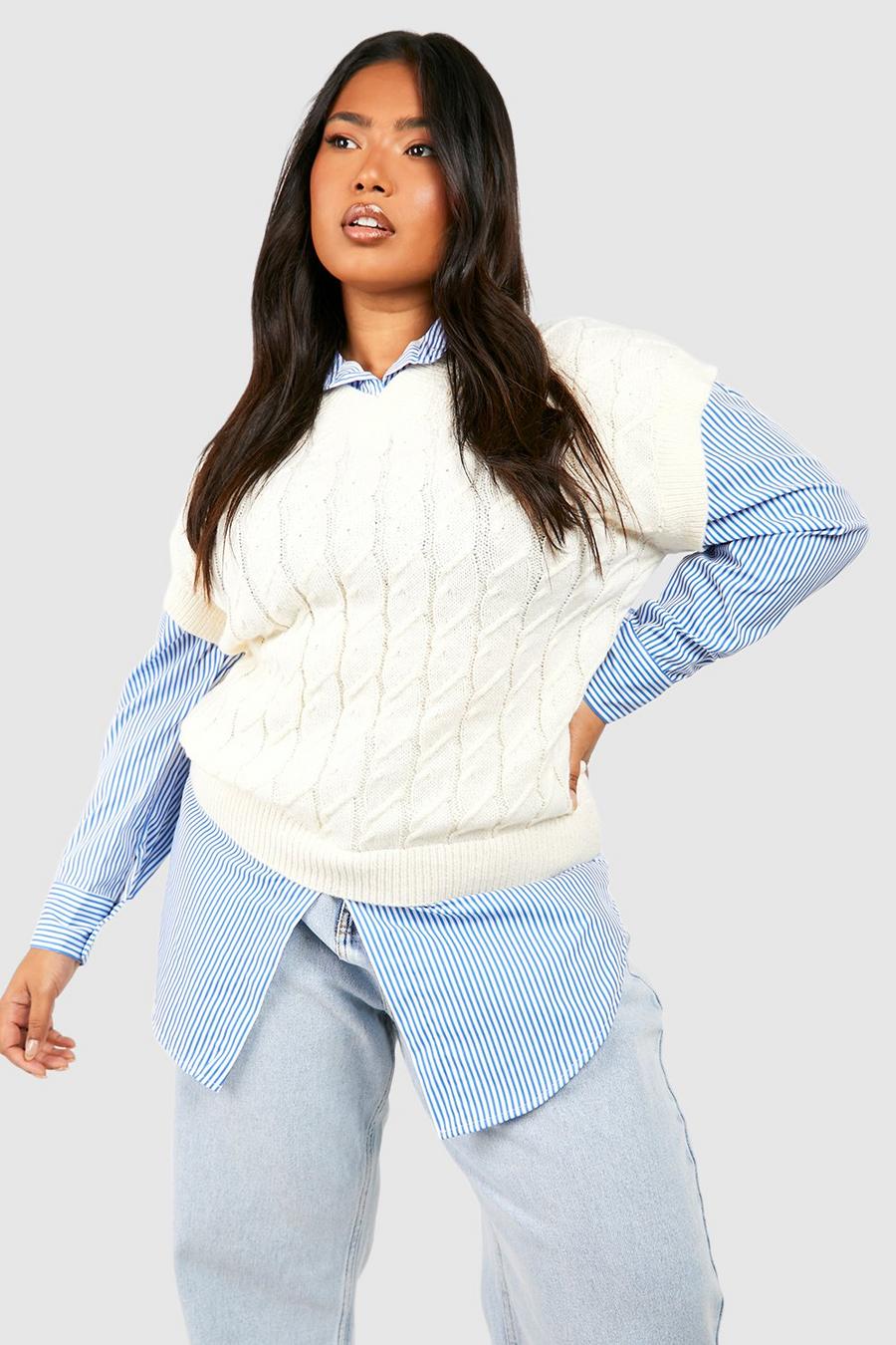 Ivory Plus Knitted Vest Stripe Shirt Jumper image number 1