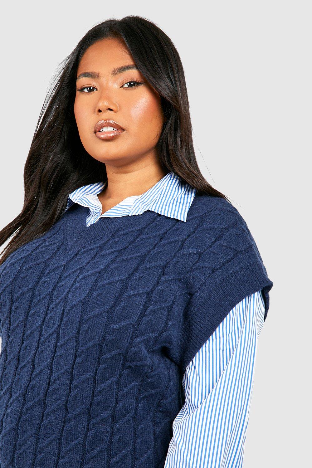 Plus Knitted Vest Stripe Shirt Jumper | boohoo