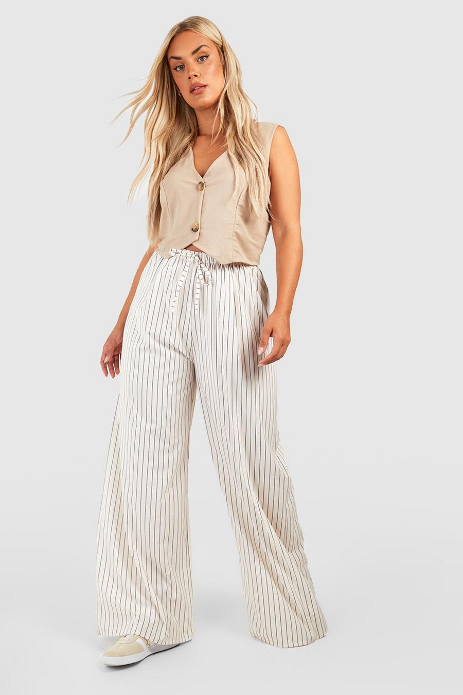 Stone Plus Woven Stripe Lightweight Palazzo Trousers image number 1