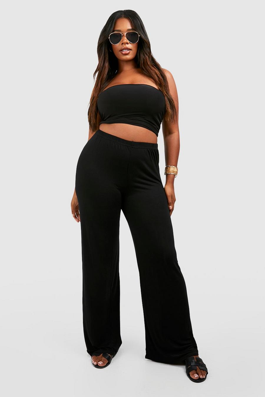 Black Plus Basic Jersey Wide Leg Trousers