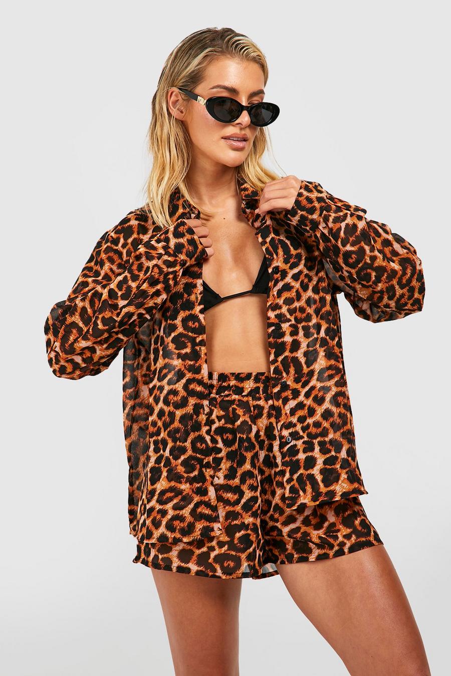 Brown Leopard Shirt & Skirt Beach Co-ord