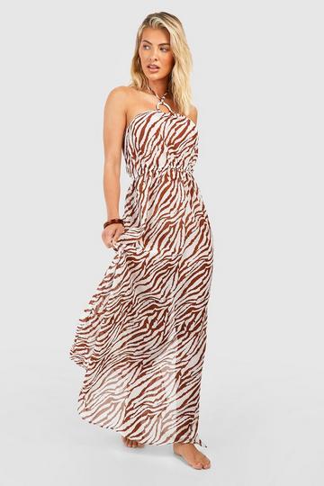 Tiger O-ring Halterneck Beach Maxi Dress cream