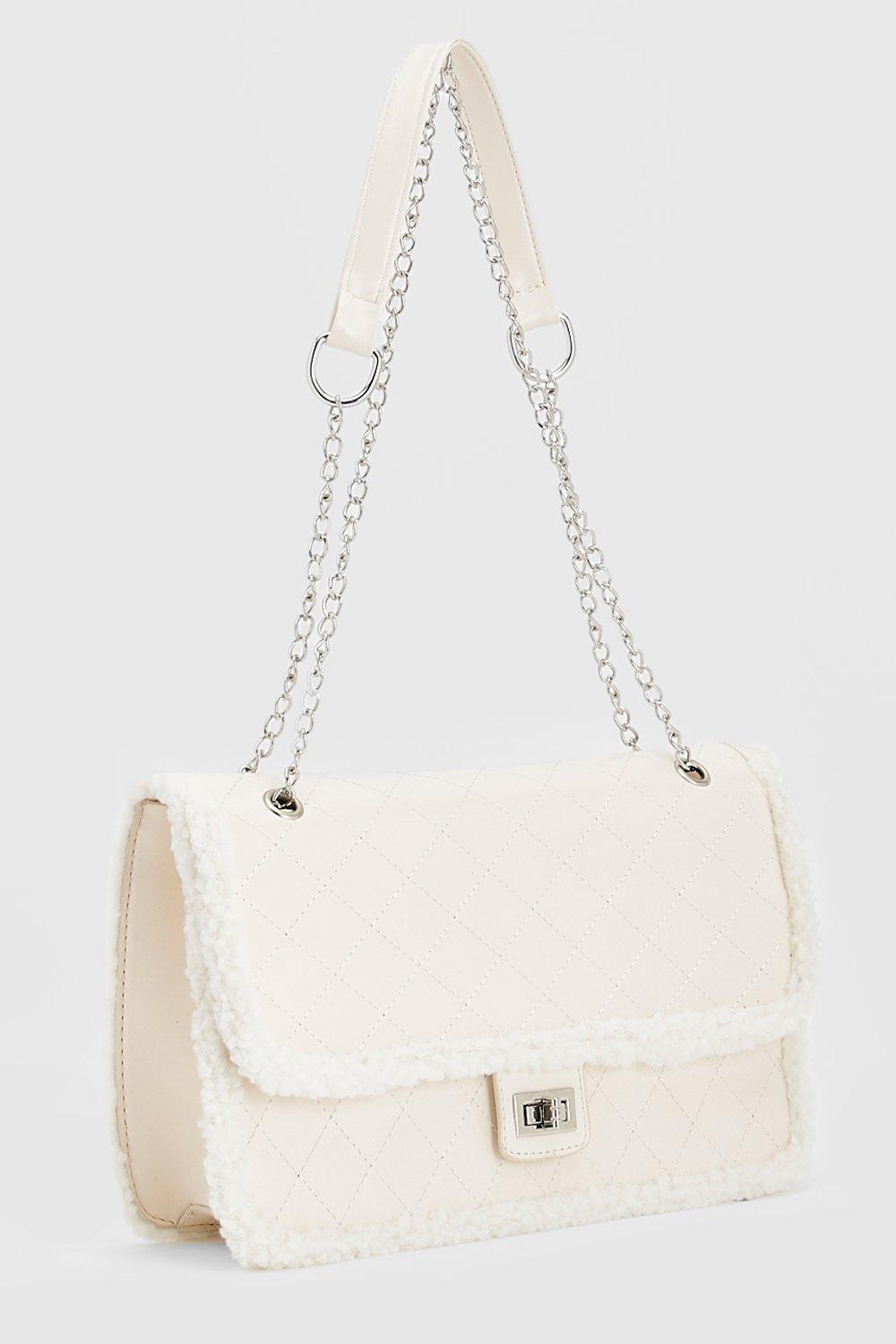 Shearling Trim Quilted Crossbody Bag boohoo IE