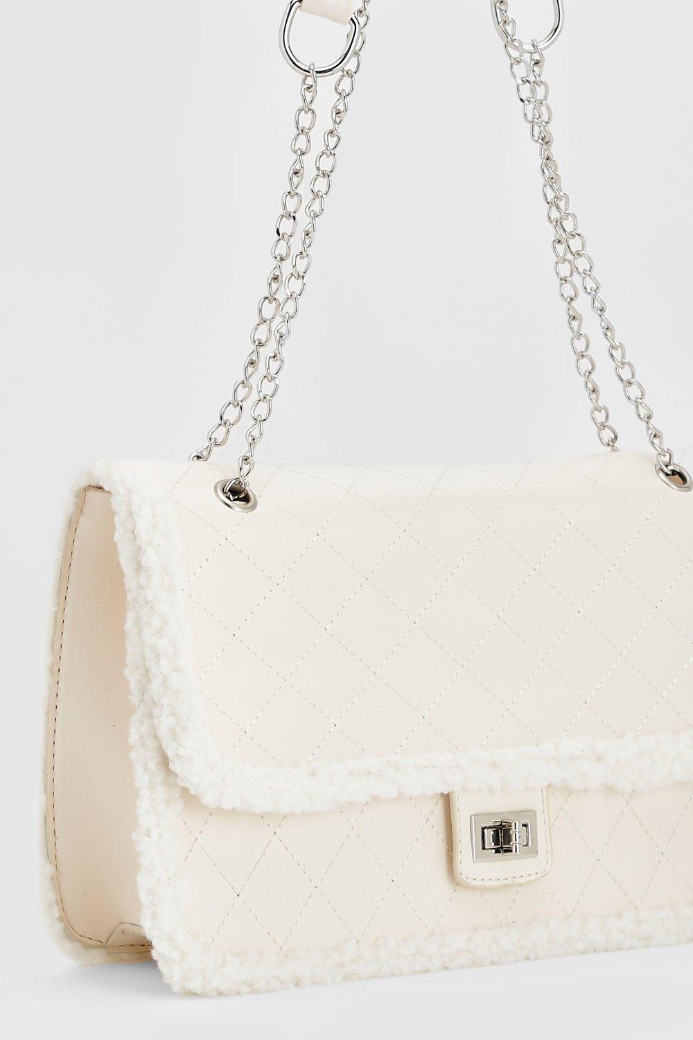 boohoo Quilted Faux Leather Cross Body Chain Bag - White - One Size