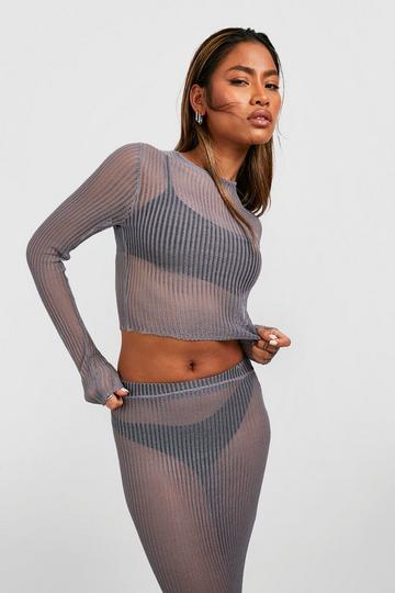 Sheer Ladder Stitch Knitted Top charcoal