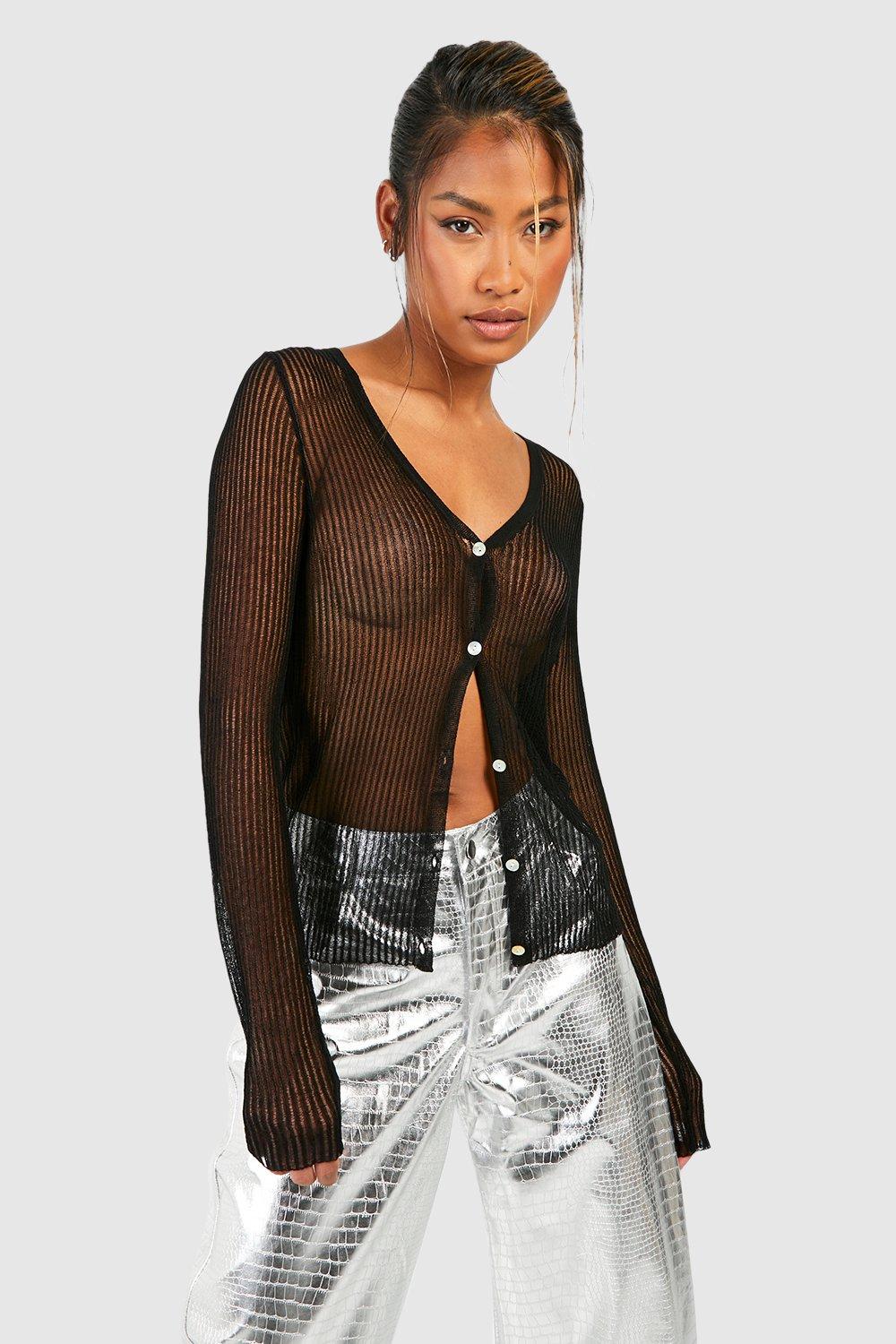 Long black 2025 see through cardigan