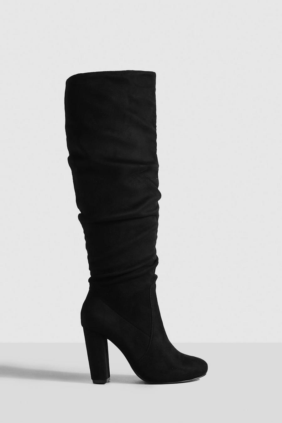 Kniehohe Stiefel mit Blockabsatz, Black