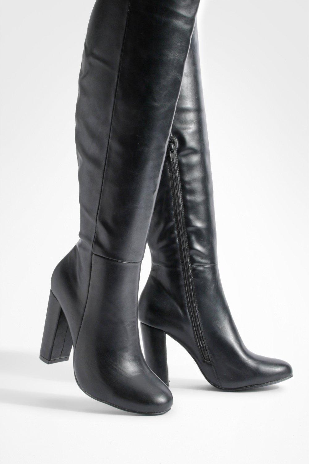 Knee high block 2025 heel leather boots