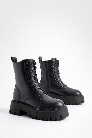 Black Super Chunky Lace Up Combat Boots