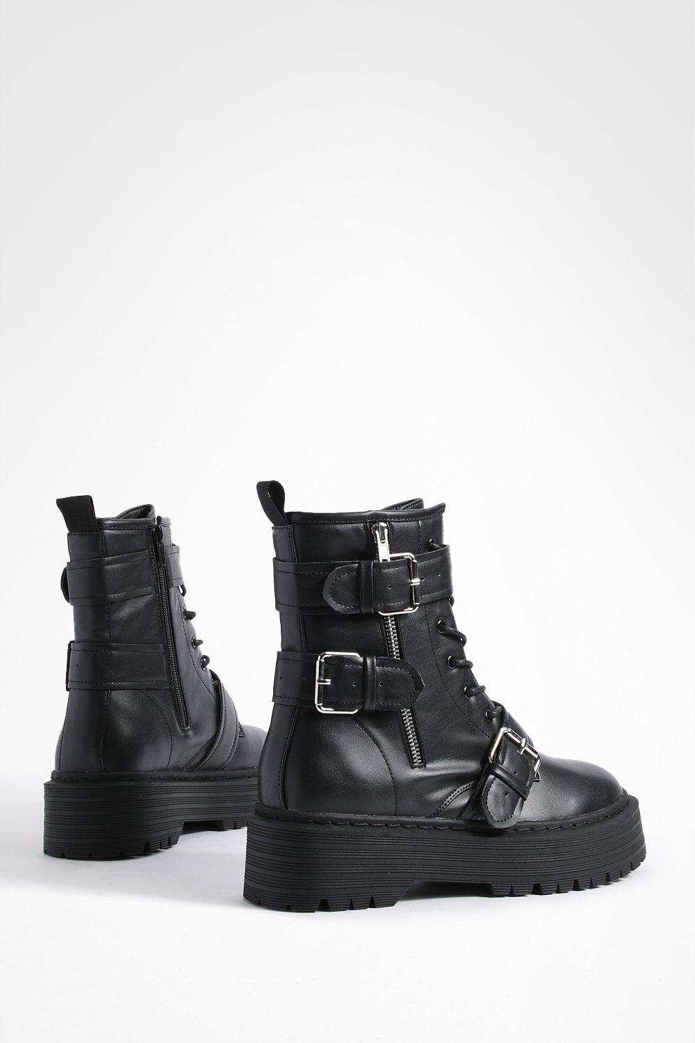 Buckle Detail Chunky Combat Boots