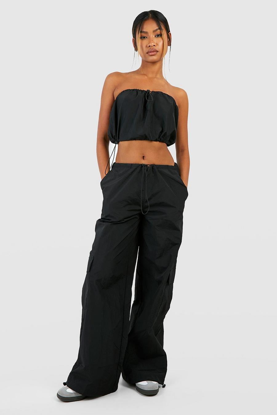 Black Parachute Toggle Low Rise Cargo Pants image number 1