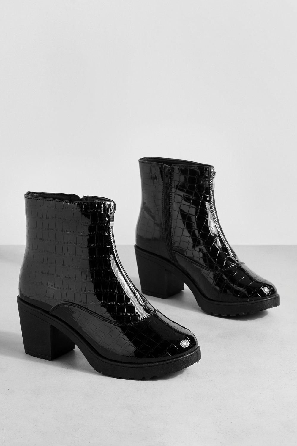 Black croc print ankle boots sale