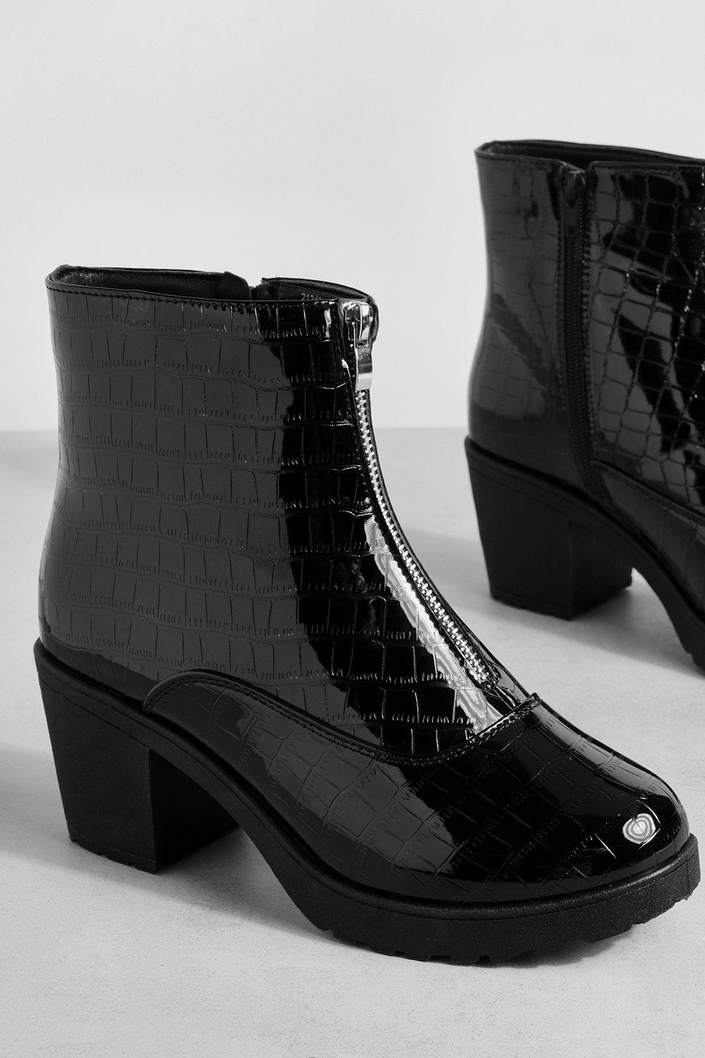 Croc Zip Front Ankle Boots