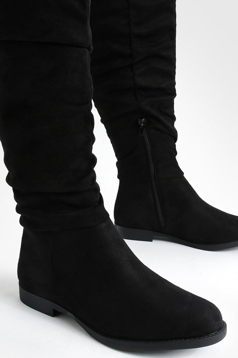 Faux Suede Slouchy Knee High Flat Boots boohoo NZ