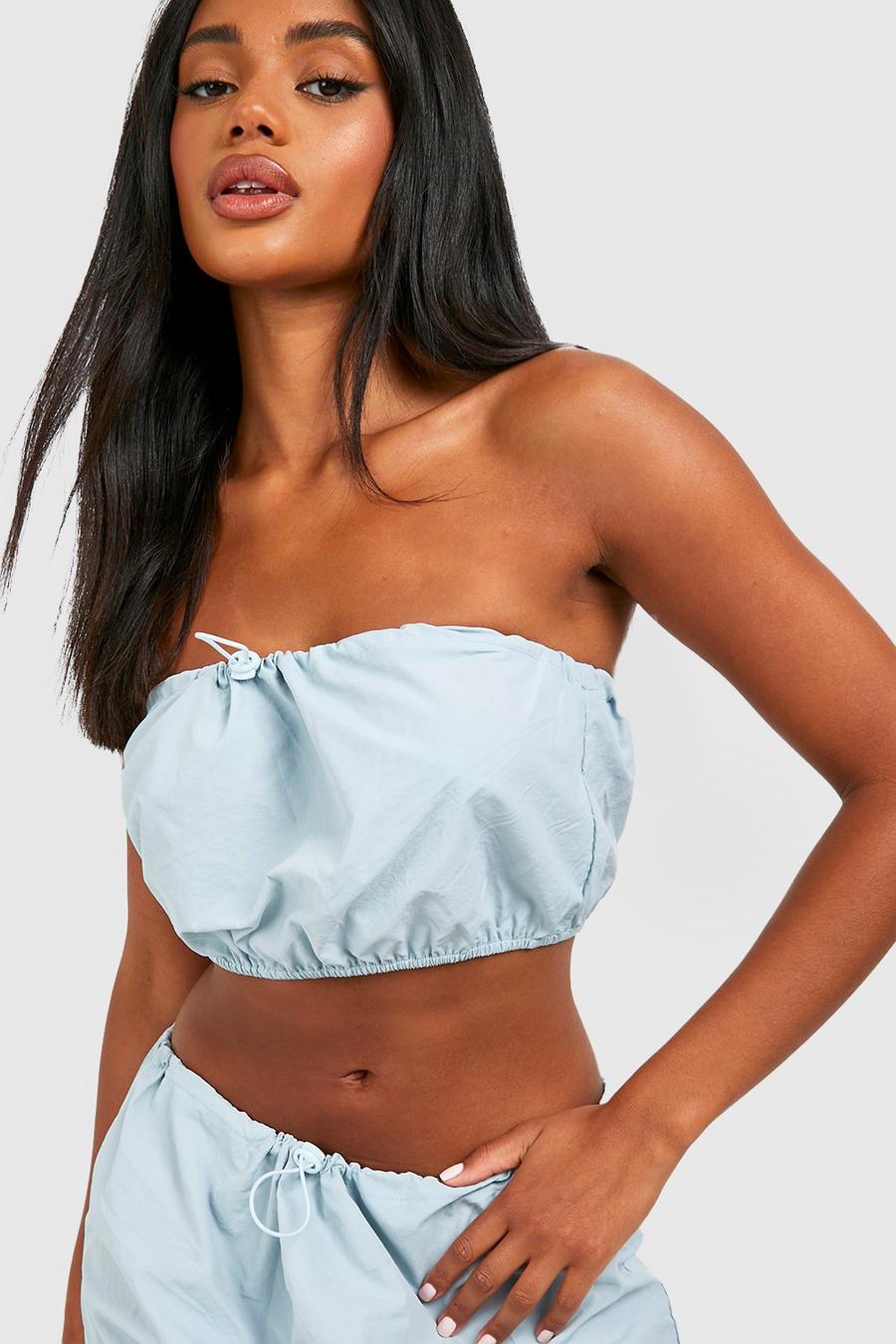 Dusty blue Parachute Cargo Drawstring Bandeau Top image number 1