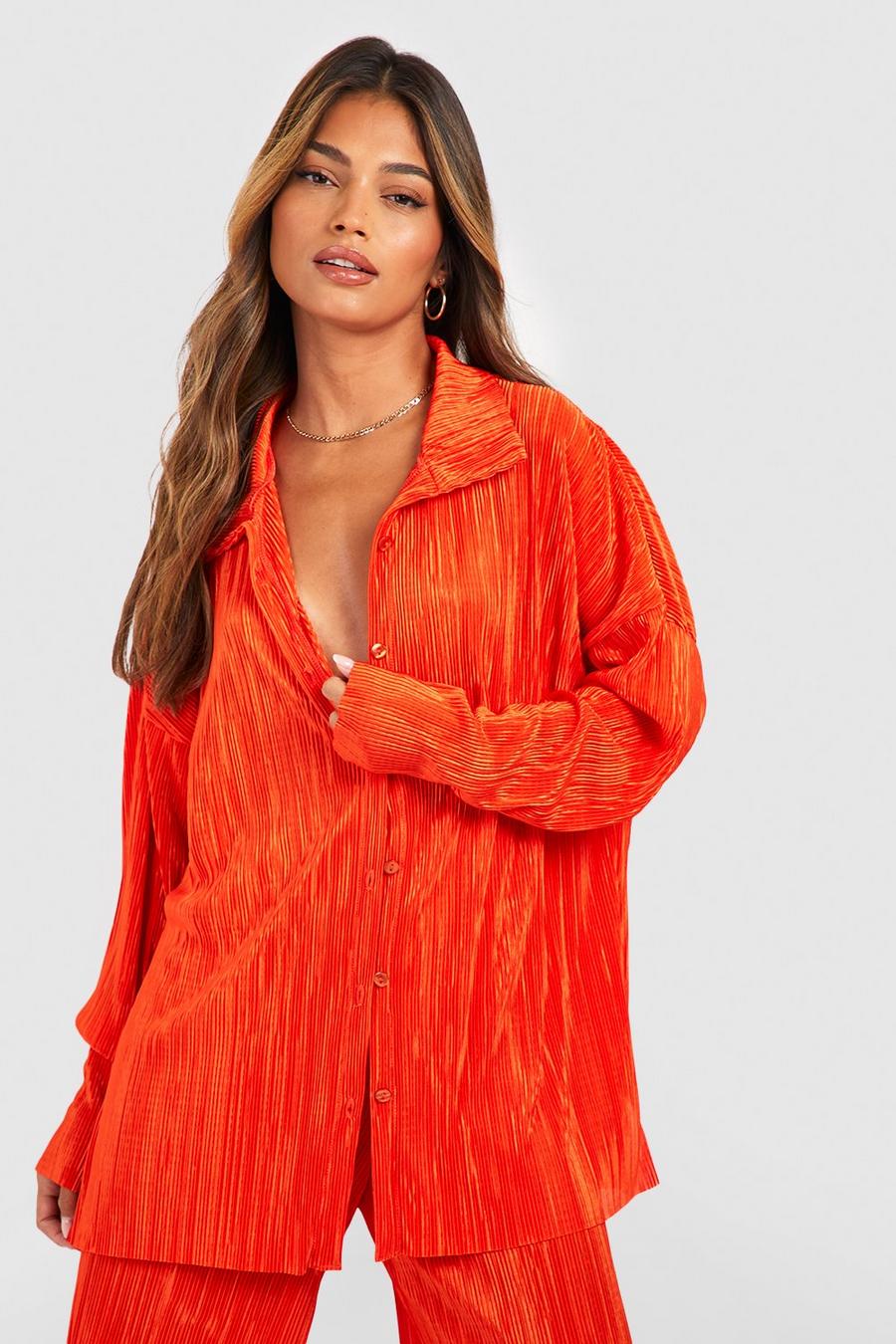 Orange Plisse Oversized Relaxed Fit Shirt image number 1