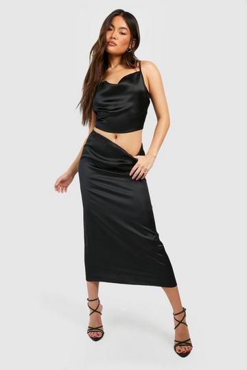 Satin Floaty Midaxi Skirt black