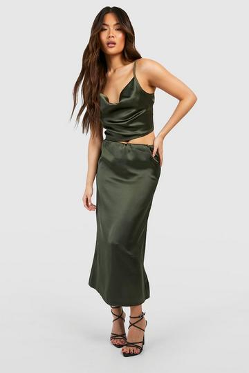 Satin Floaty Midaxi Skirt khaki