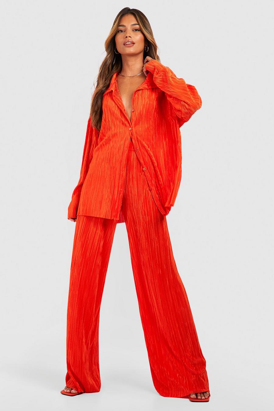 Pantalón plisado de pernera ancha con largo hasta el suelo, Orange