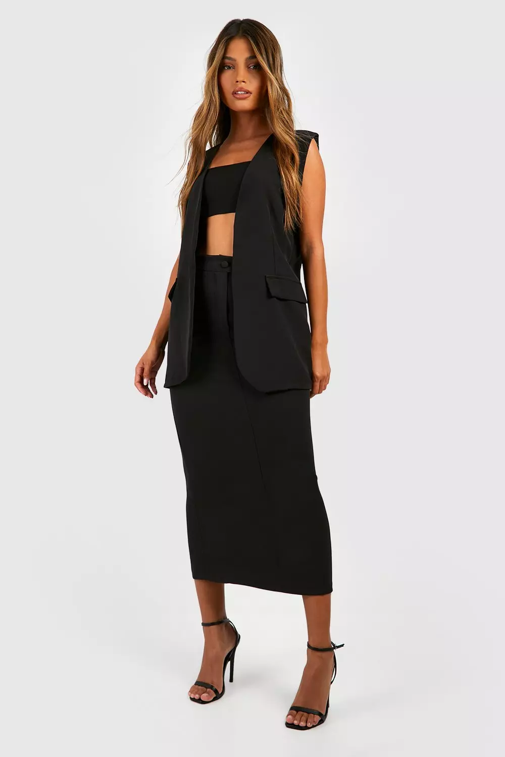 Black Split Back Tailored Midaxi Skirt  alternative image