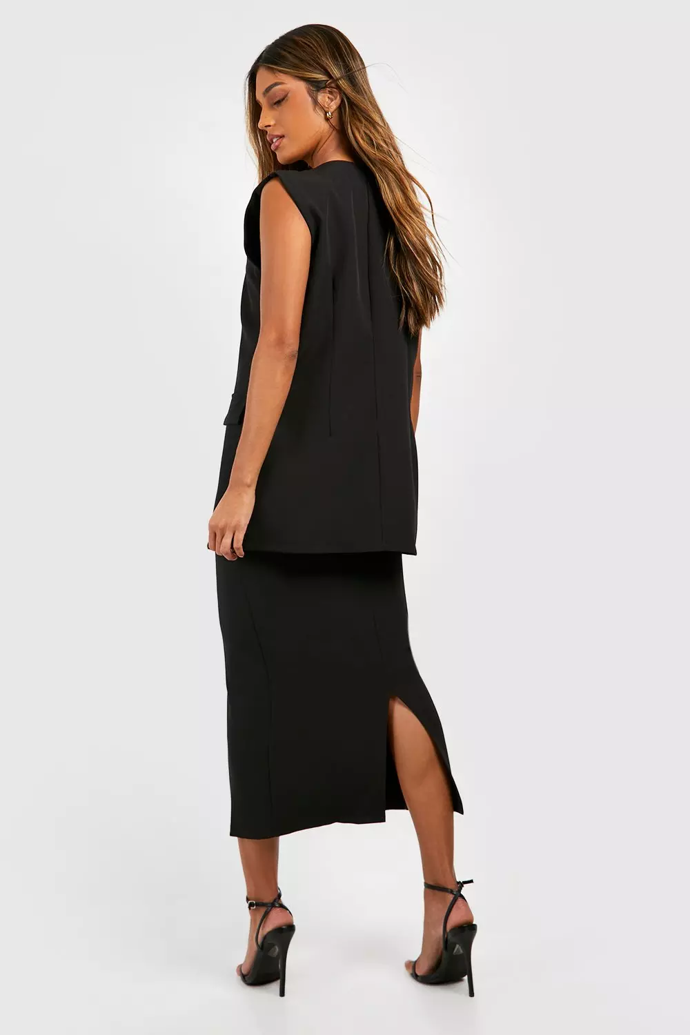 Black Split Back Tailored Midaxi Skirt  alternative image