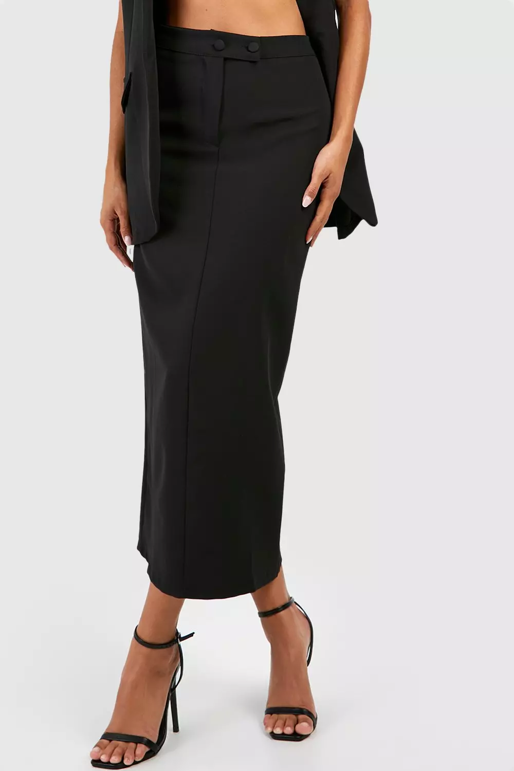 Black Split Back Tailored Midaxi Skirt  alternative image