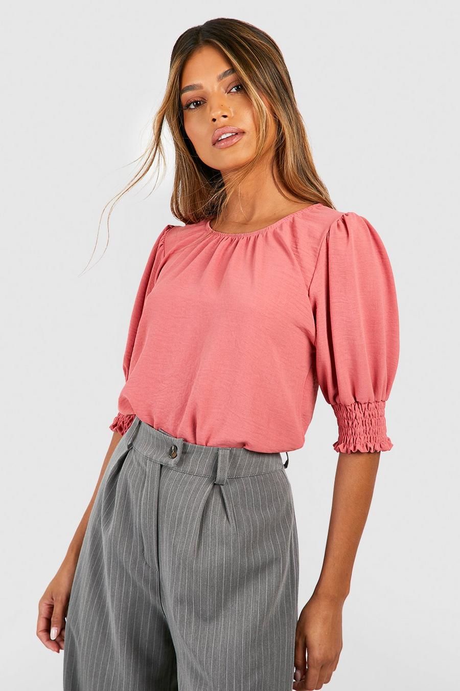 Blusa martillada con mangas abullonadas, Desert rose image number 1