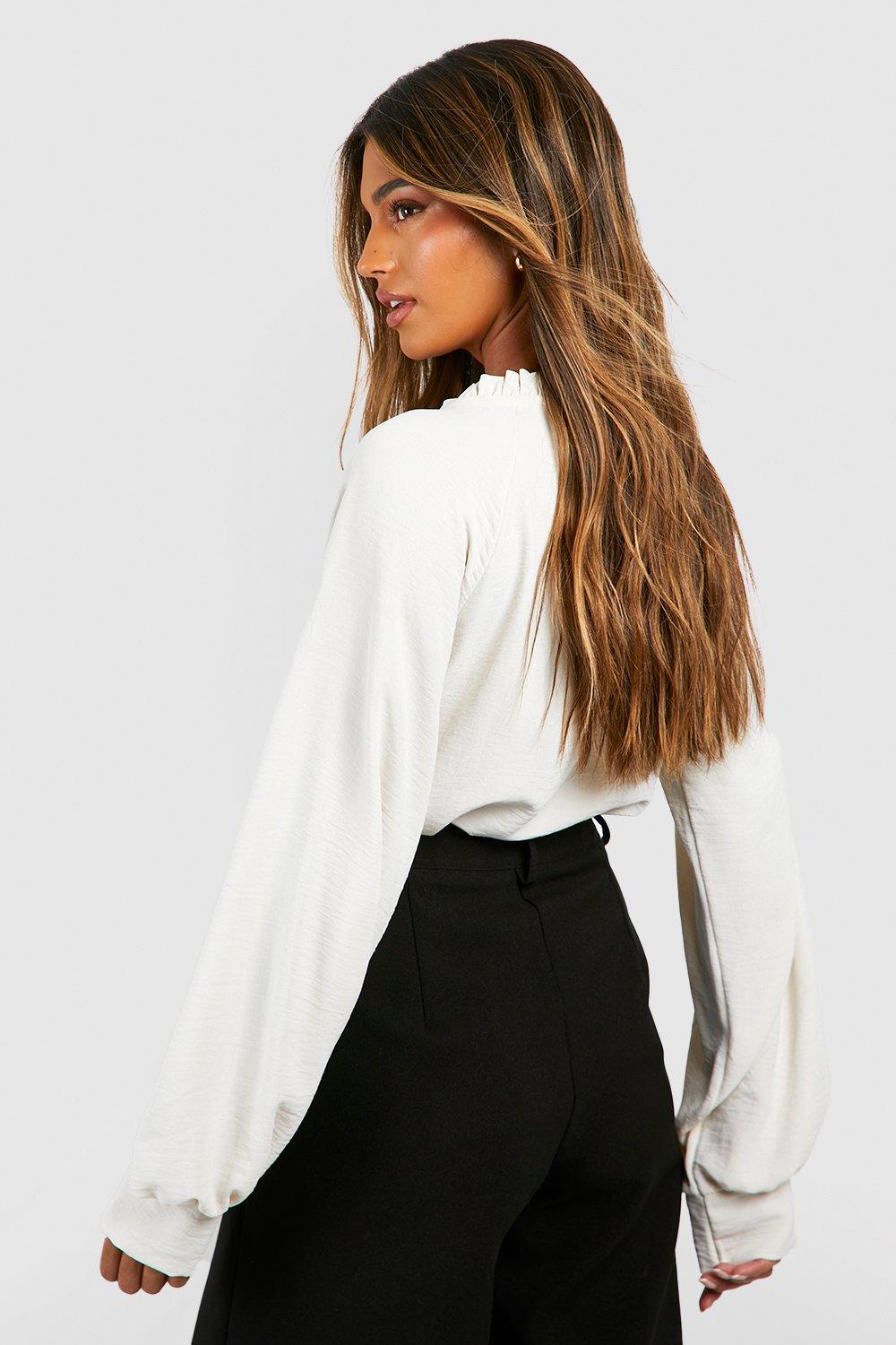 ruffle neck blouse long sleeve