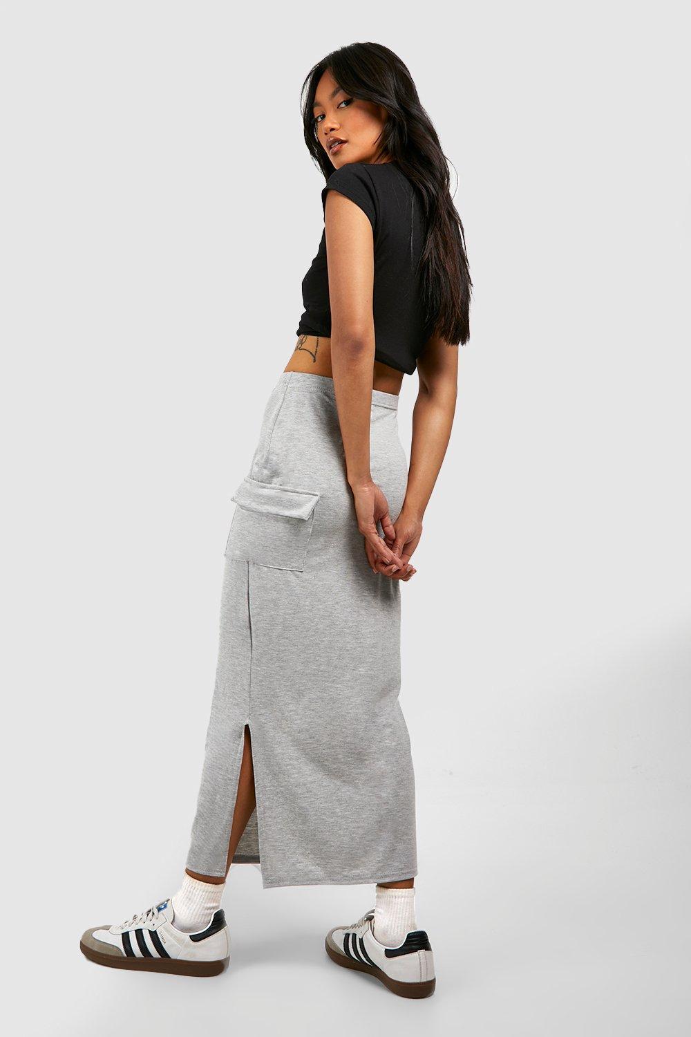 Grey split shop hem skirt