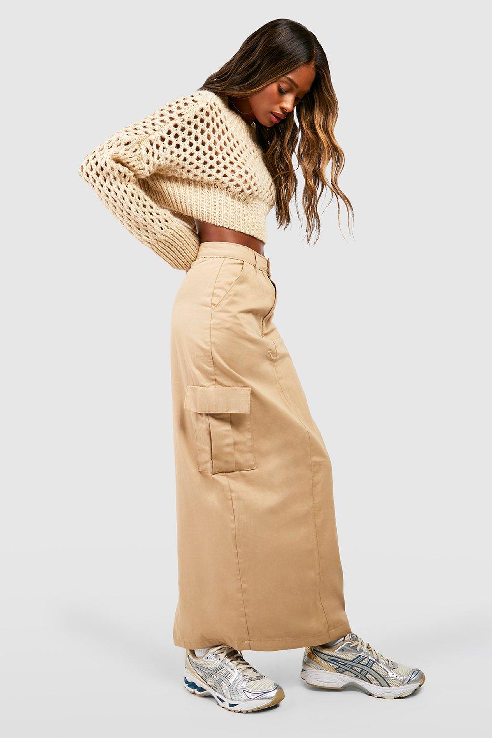 Beige skirt cheap boohoo