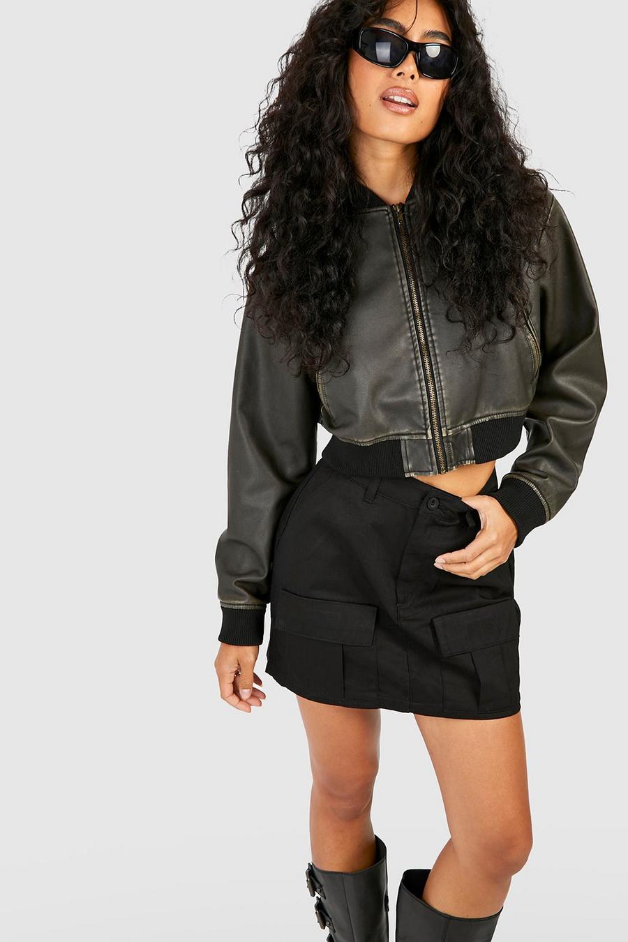 Black svart High Waisted Cargo Pocket Mini Skirt