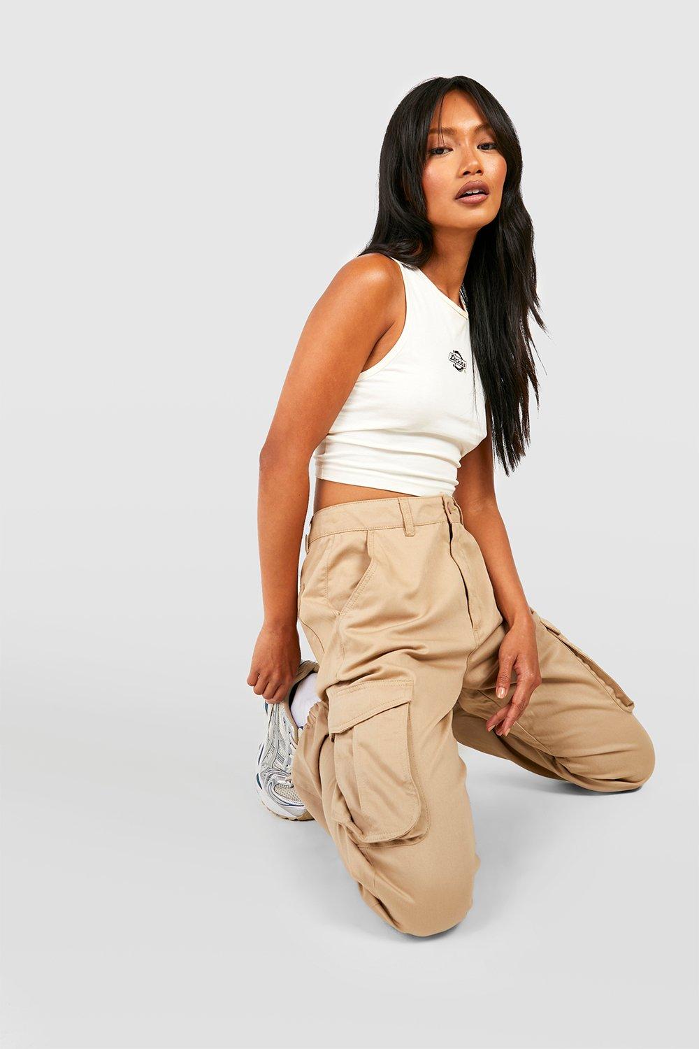 High Waisted Twill Cargo Joggers boohoo