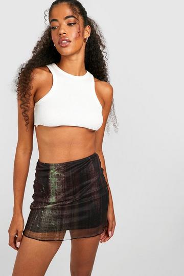 Abstract Printed Mesh Mini Skirt green