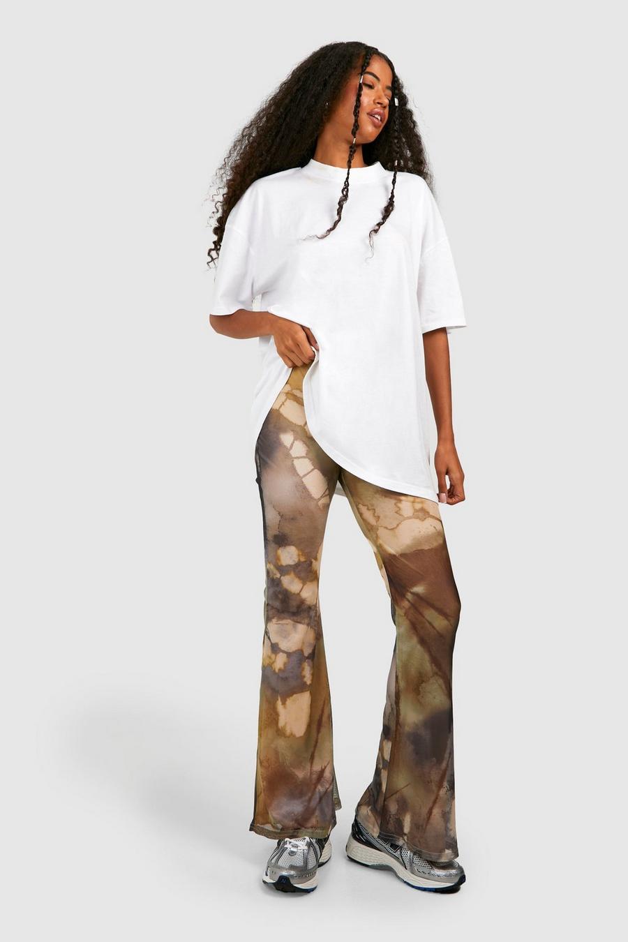 Pantalon flare tie dye imprimé en mesh, Grey image number 1