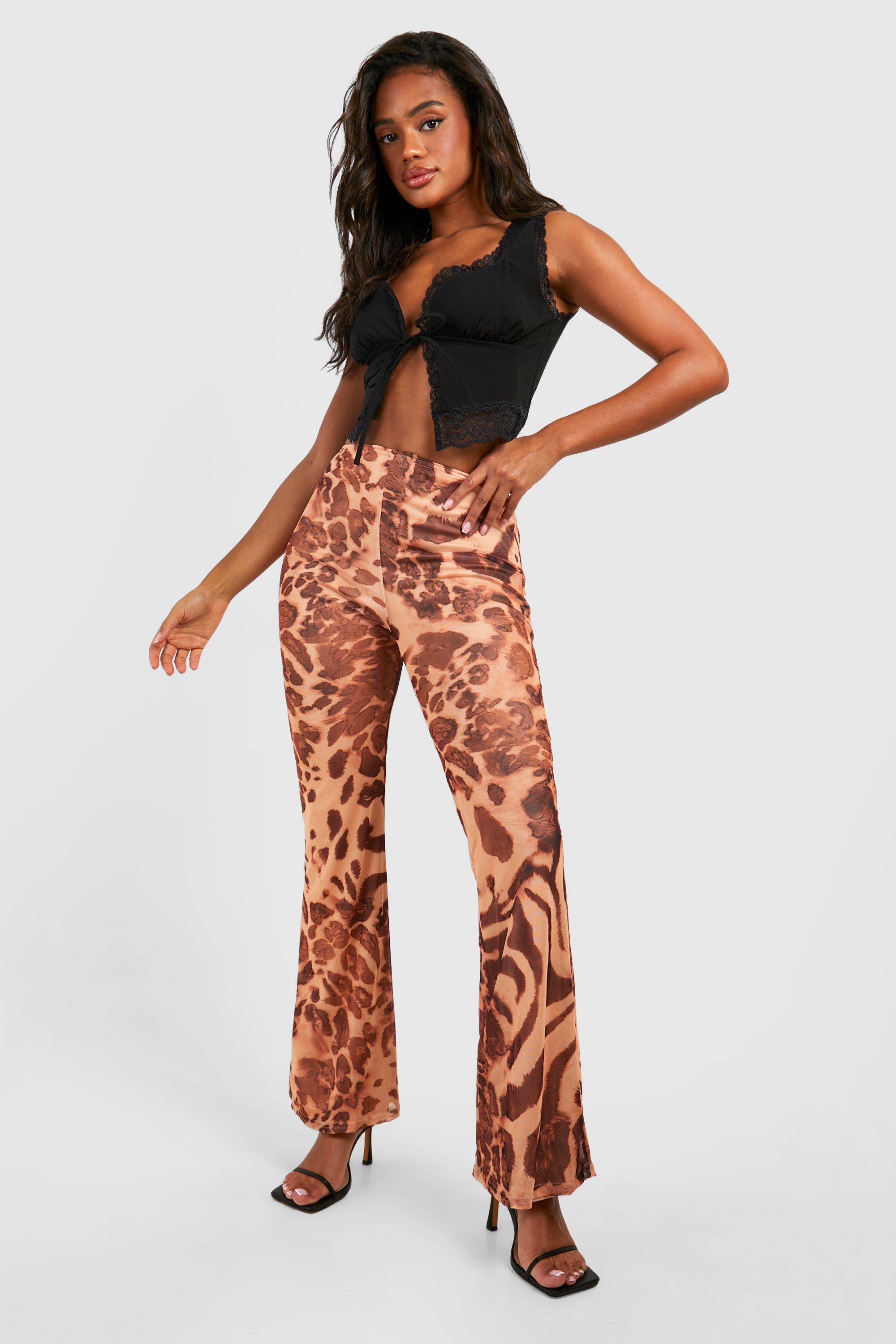 Leopard Printed Mesh Flared Pants