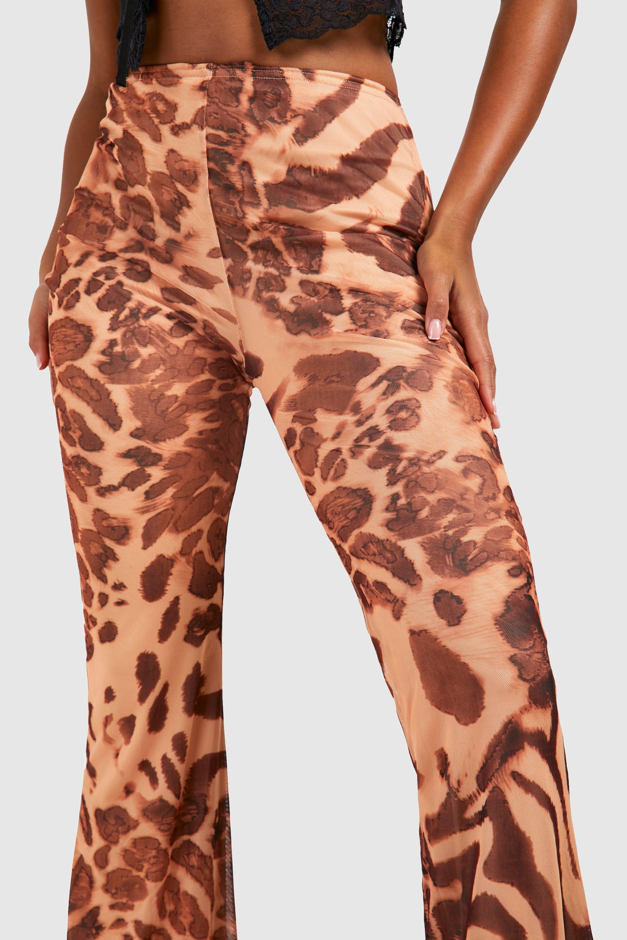 Leopard Printed Mesh Flared Pants