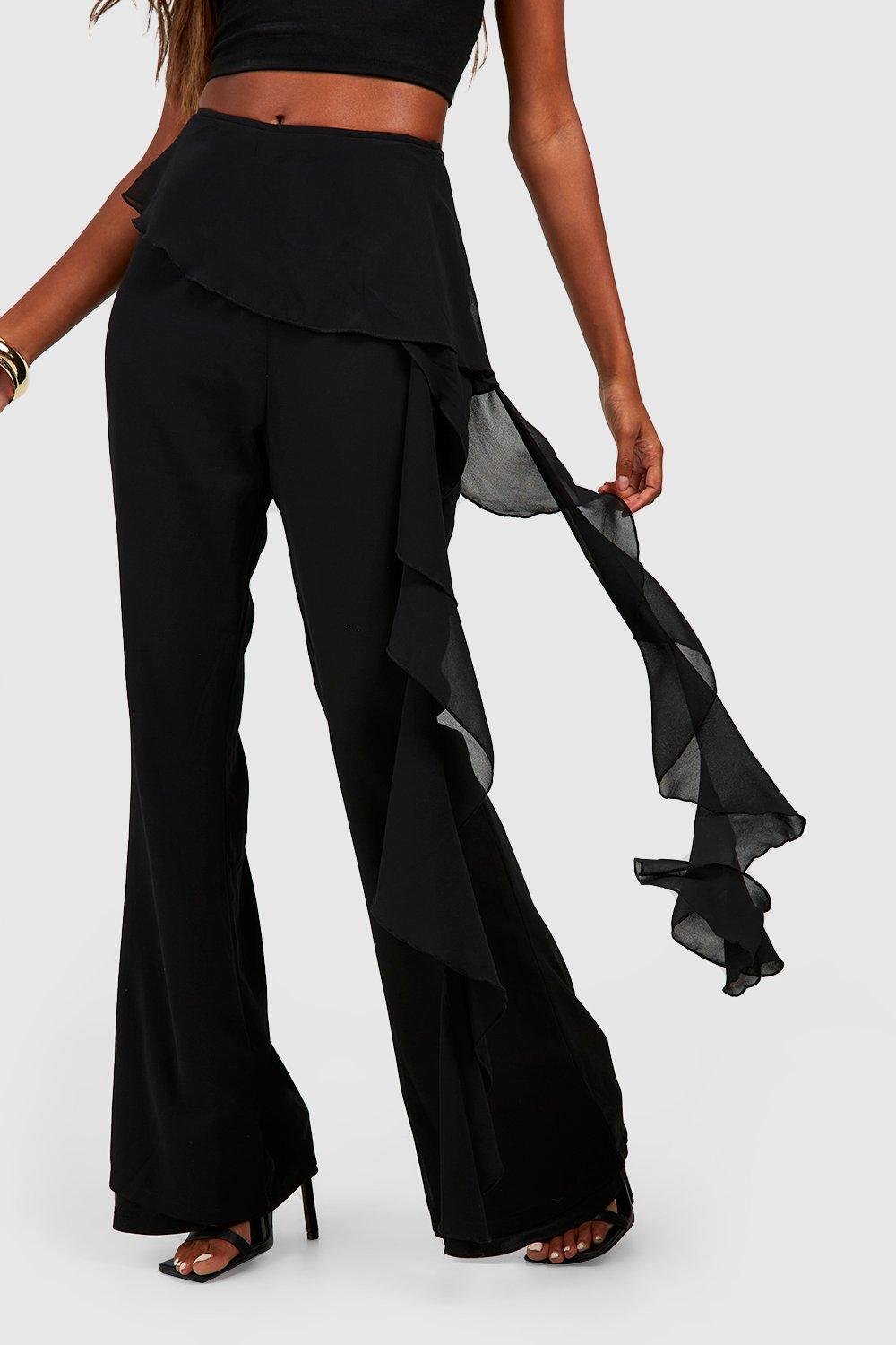GUOLEZEEV Womens High Waisted Ruffle Tier Flare Cut Bell Bottoms Wide Leg  Pants Black S at  Women's Clothing store