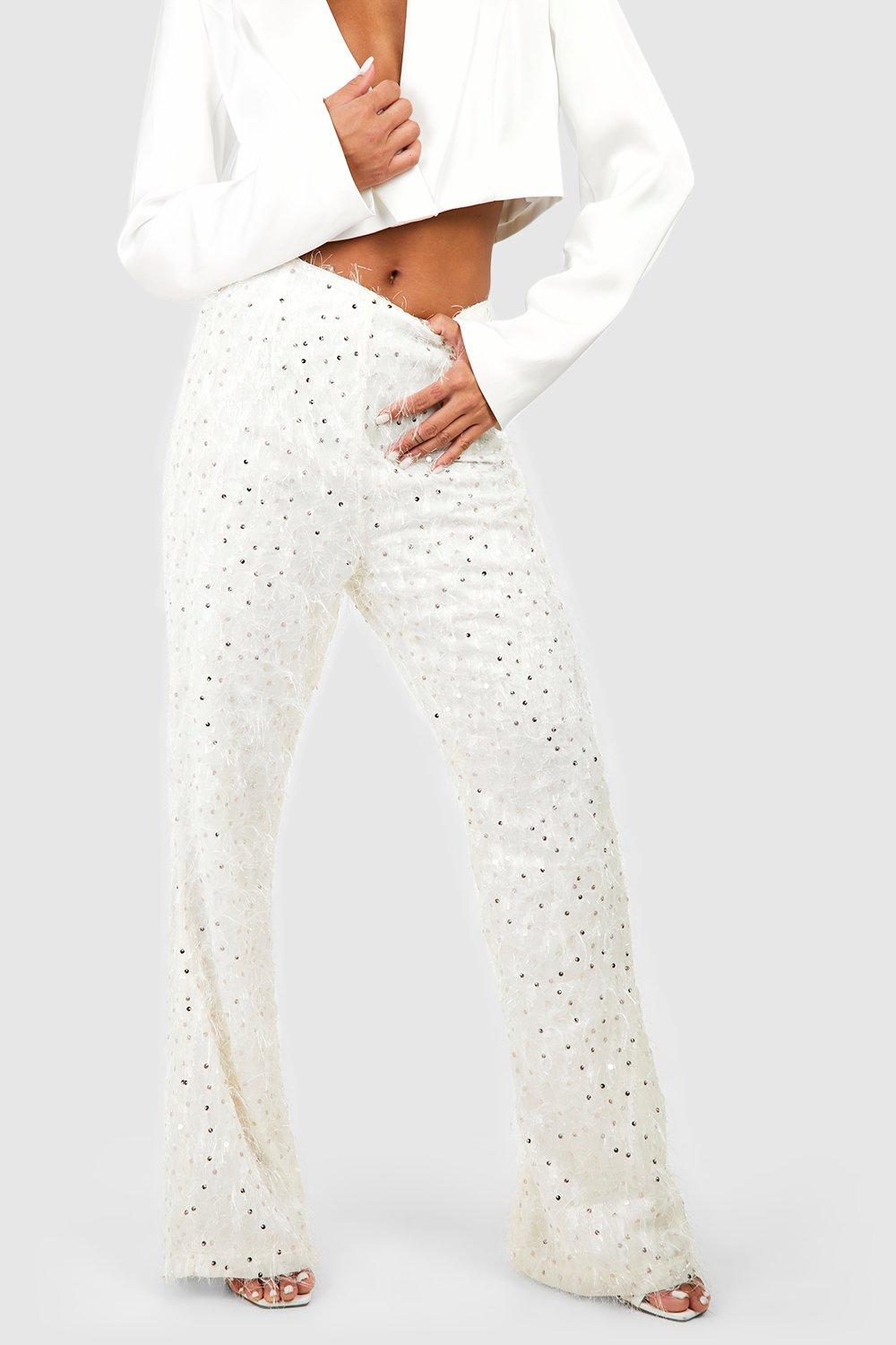 White sequin hot sale flare pants