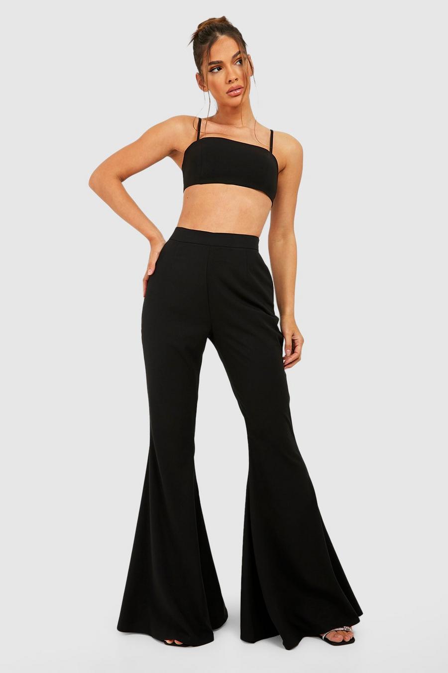 Black Tailored Puddle Hem Extreme Flared Trousers image number 1