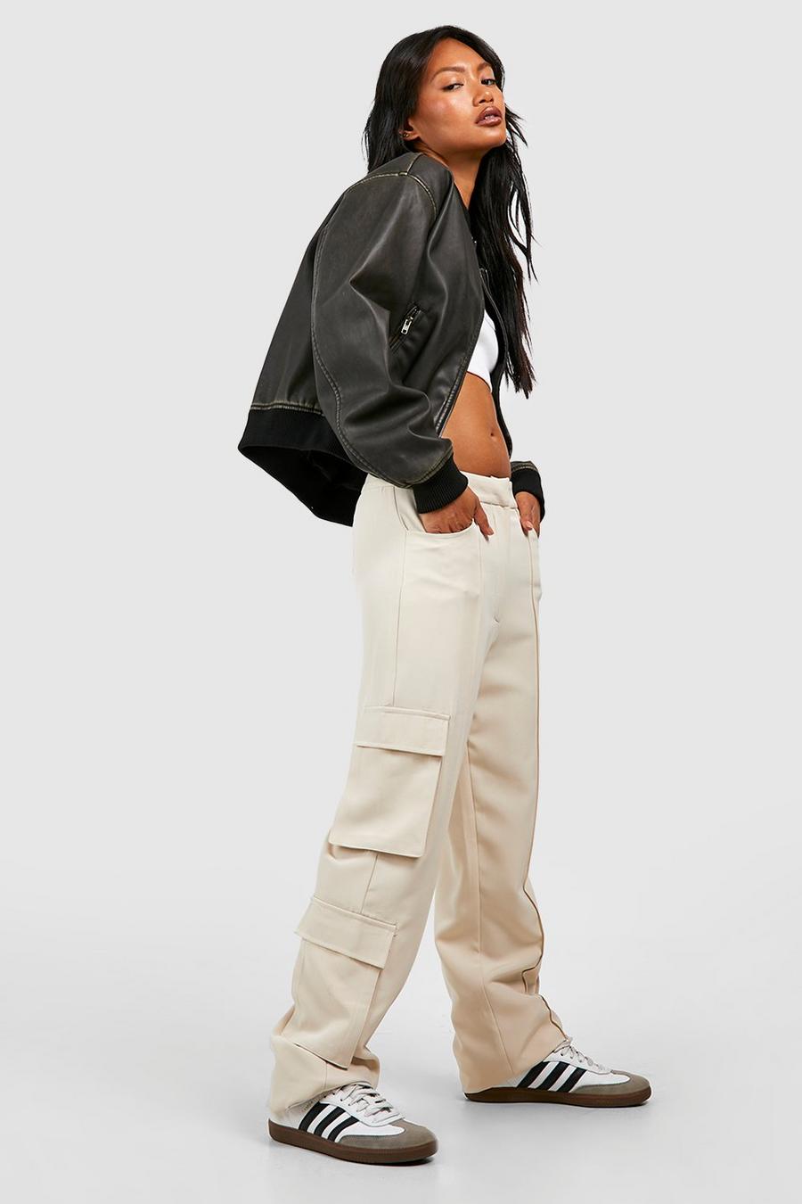 Beige Luxe Tailored Cargo Flared Pants image number 1