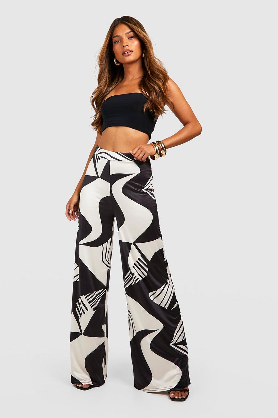 Black Abstract Printed Wide Leg Trousers