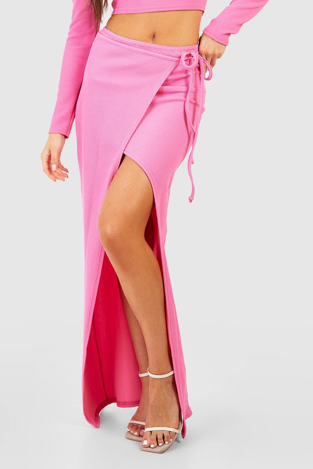 Crinkle Rib Wrap Maxi Skirt boohoo NO