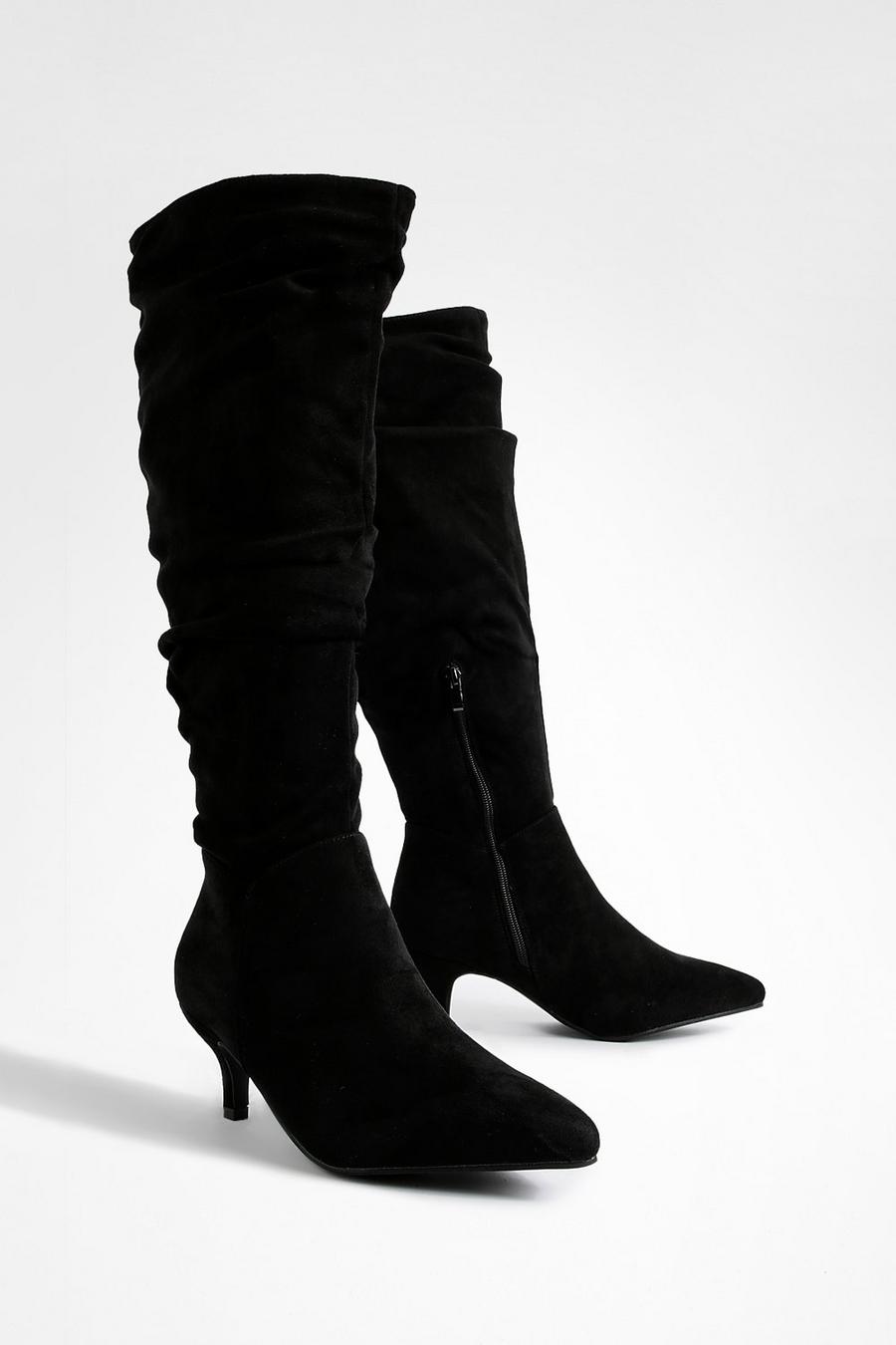 Black Low Stiletto Knee High Slouchy Boots