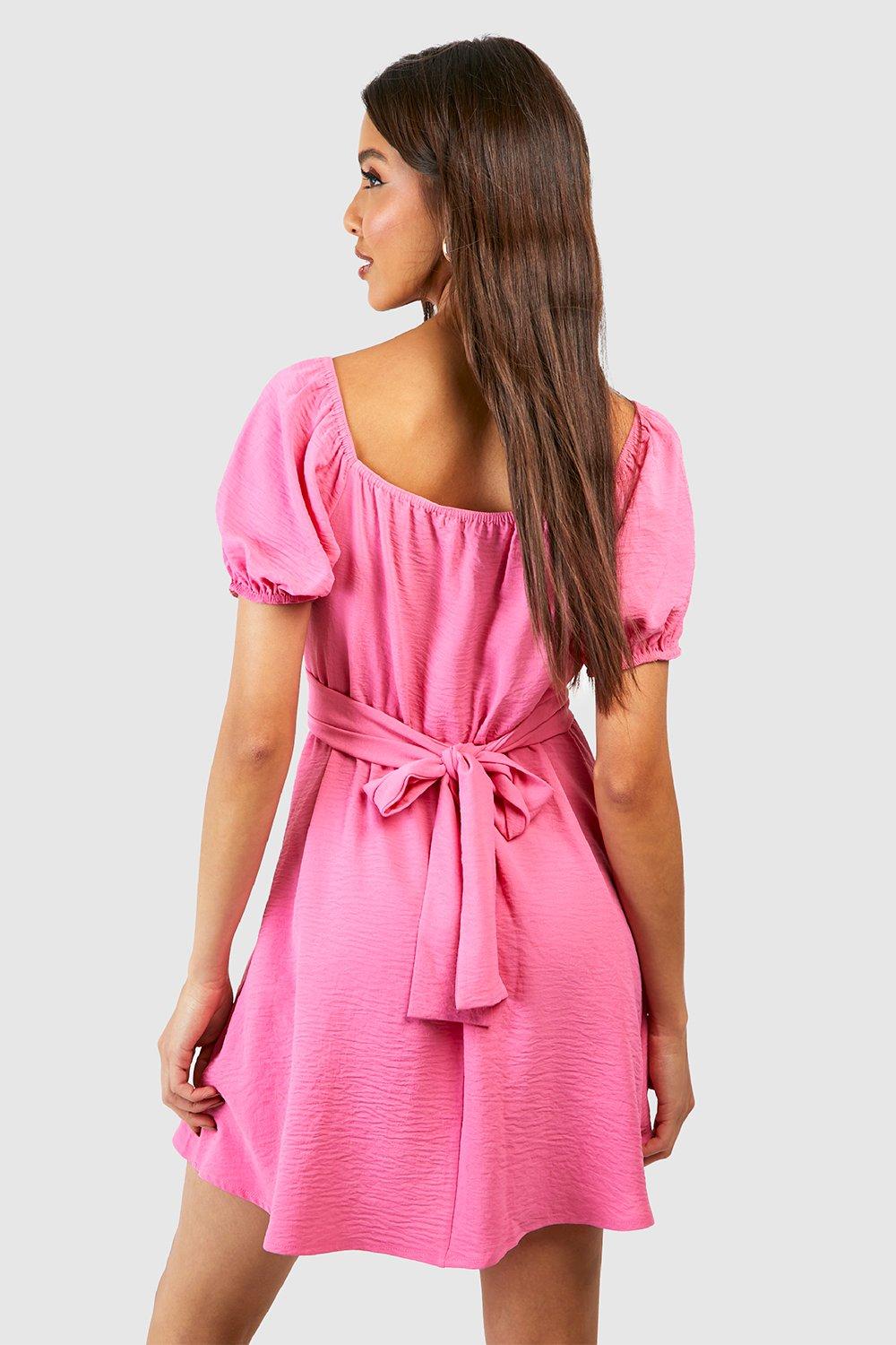 Pink puff sleeve mini hot sale dress