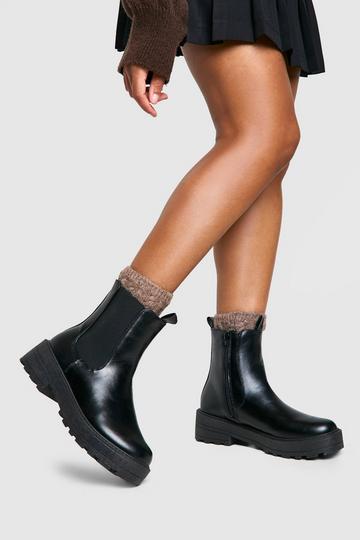 Wide Width Double Tab Detail Chunky Chelsea Boots black