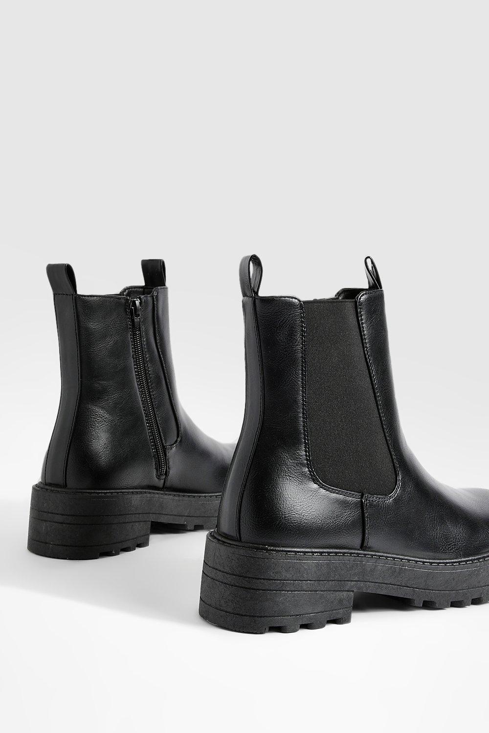 Wide Fit Double Tab Detail Chunky Chelsea Boots