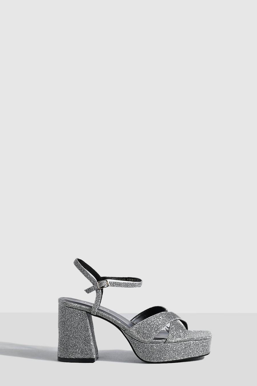 Silver Wide Fit Metallic Crossover Mid Height Platforms image number 1