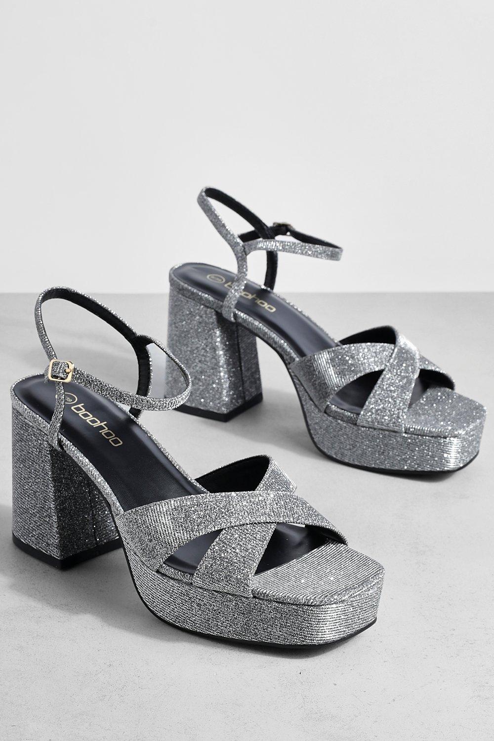 Wide fit silver platform hot sale heels